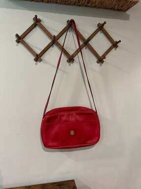 Vintage Red Genuine Leather Shoulder Bag Made in USA
